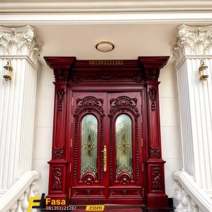 Pintu Rumah Mewah Motif Kaca Patri Tengah Modern