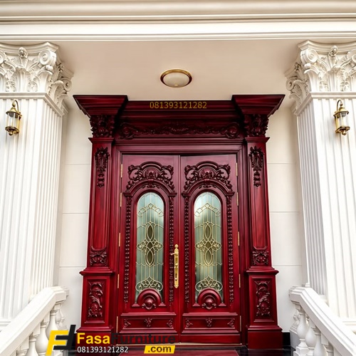Pintu Rumah Mewah Motif Kaca Patri Tengah Modern
