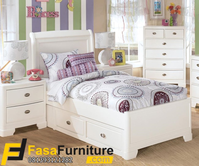 Desain Tempat Tidur Model Sorong Putih