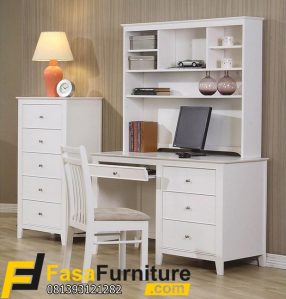 Set Meja Belajar Modern Warna Putih