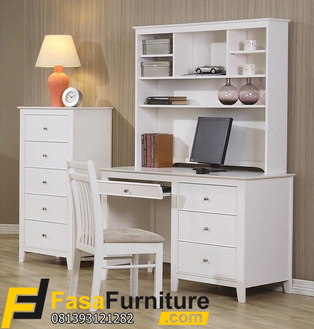 Set Meja Belajar Modern Warna Putih