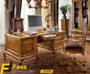 Meja Kerja Klasik 2 Kursi Elegan