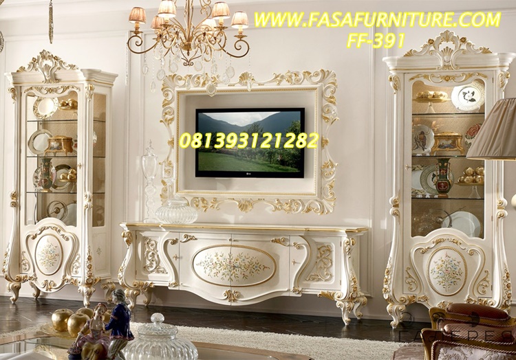 Set Bufet TV Mewah Ukir Lemari Hias Klasik FF-391
