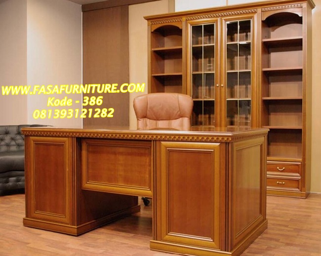 Set Meja Kerja Minimalis Kayu Jati Plitur