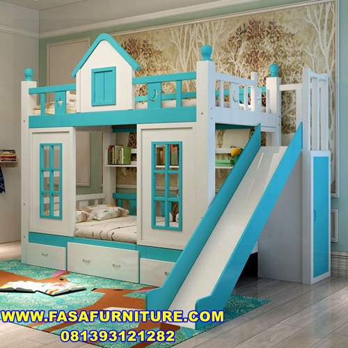 Tempat Tidur Anak Model Rumah Tingkat Perosotan