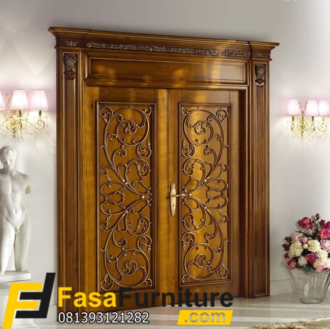 Daun Pintu Ukir Kayu Jati Model Kupu Tarung