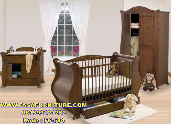 Set Tempat Tidur Bayi Minimalis Kayu Jati