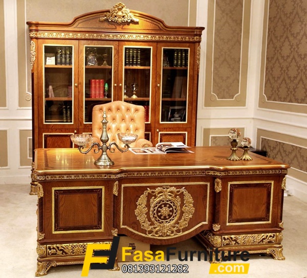 Jual Set Meja Kantor Ukir Kayu Jati