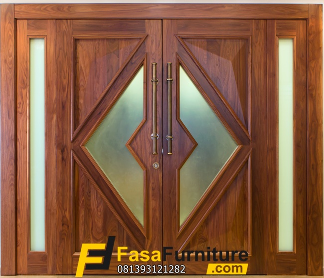 Pintu Utama Minimalis Jati Motif Kaca