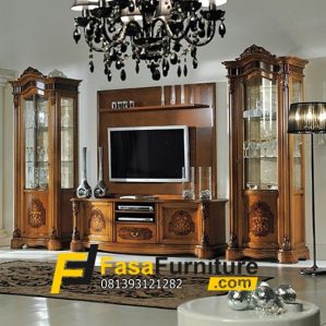 Set Meja TV Klasik Lemari Hias Ukir