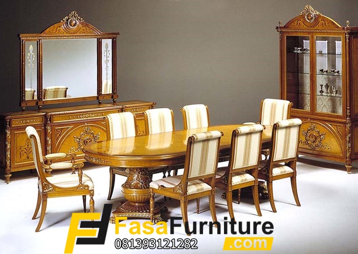 Meja Makan Klasik Itali Kayu Jati 8 Kursi