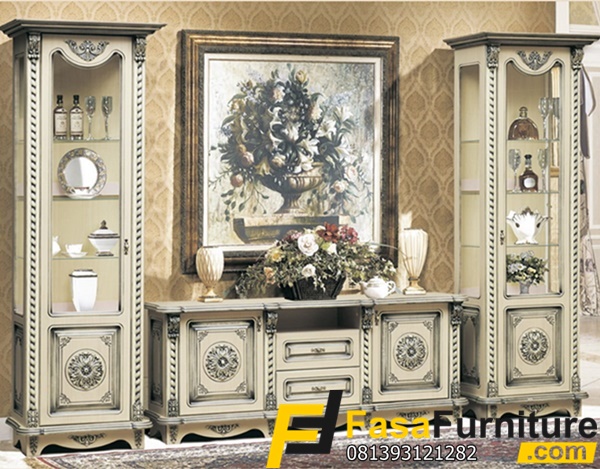 Set Meja TV Mewah Ukiran Silver