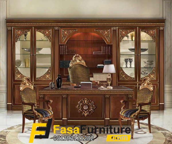 Model Set Meja Kantor Klasik Ukir Mewah Jati