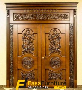 Daun Pintu Utama Kayu Jati Ukiran