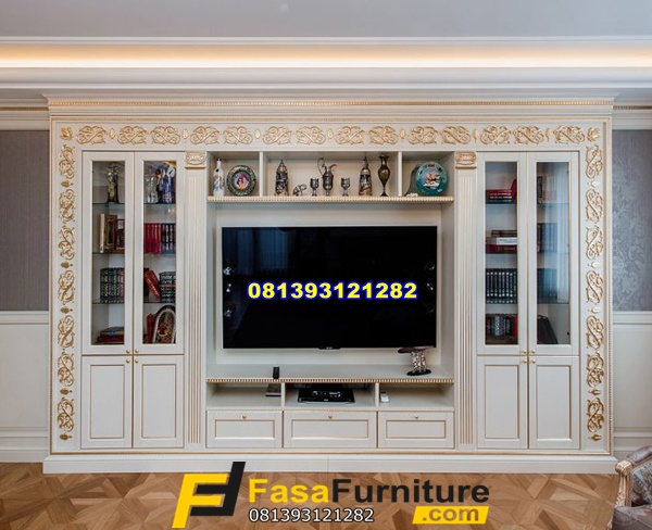 Bufet TV Minimalis Ukiran Gold Mewah FF-788