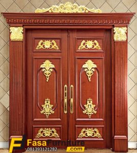 1 Set Daun Pintu Double Ukiran Gold