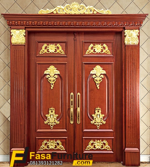 1 Set Daun Pintu Double Ukiran Gold