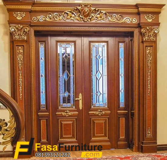 Set Pintu Utama Klasik Kaca Patri
