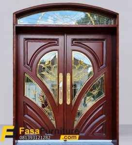 Pintu Depan Minimalis Kaca Patri Jepara Modern