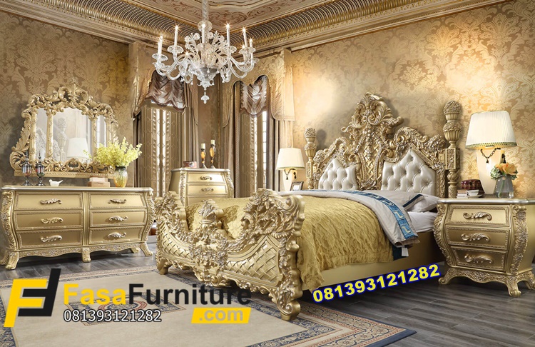 Set Tempat Tidur Gold Ukiran Klasik