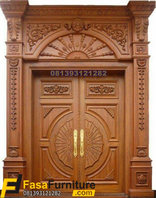 Pengrajin Pintu Rumah Mewah 2 Pintu Ukiran