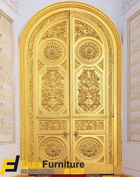 Model Pintu Utama Lengkung Ukiran Gold Mewah