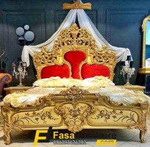 Tempat Tidur Klasik Modern Ukiran Gold