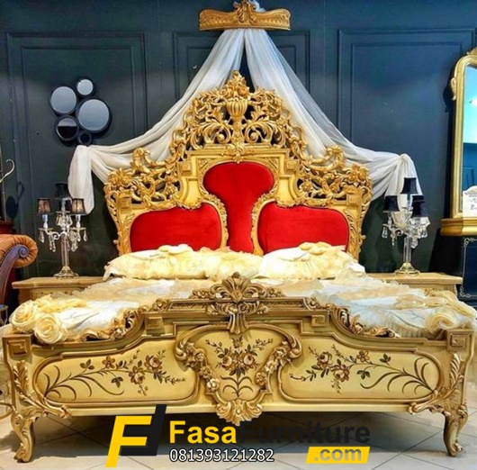 Tempat Tidur Klasik Modern Ukiran Gold