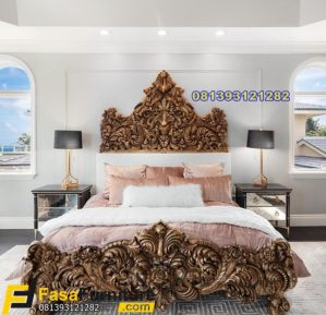 Tempat Tidur Mewah Ukiran Gold Antik Modern