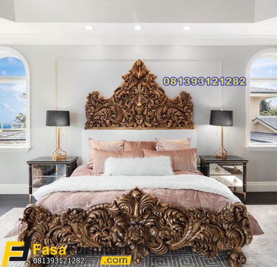 Tempat Tidur Mewah Ukiran Gold Antik Modern