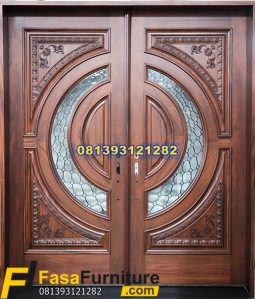 Model Pintu Utama Mewah Ukiran Kaca Patri