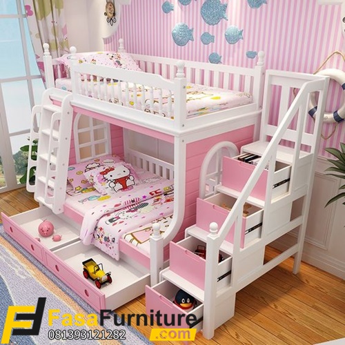 Tempat Tidur Tingkat Tangga Laci 2 Kasur