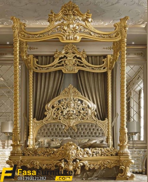 Tempat Tidur Sultan Model Kanopi Ukiran Gold Mewah
