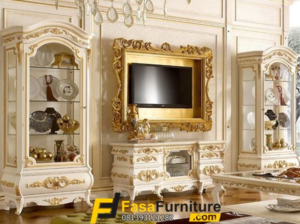 Model Bufet TV Mewah Ukiran Gold Terbaru