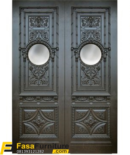 Pintu Utama Ukir Mewah Model Kaca Tengah Modern