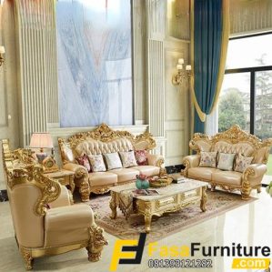 Model Kursi Tamu Klasik Ukiran Gold Mewah