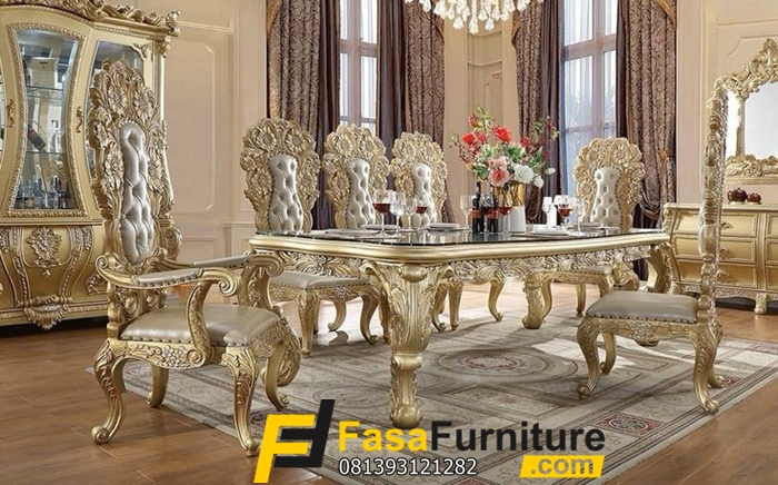 Meja Makan Sultan Klasik Ukiran Gold Mewah