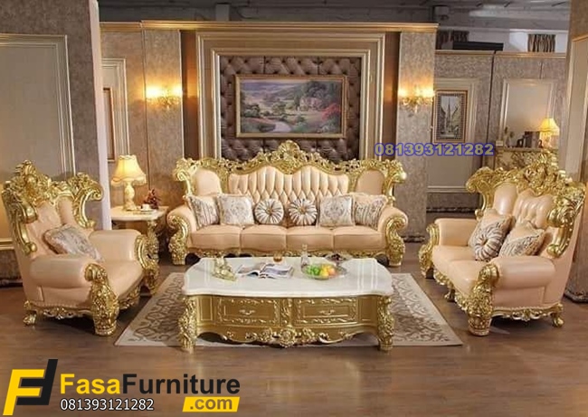 Sofa Ruang Tamu Ukiran Gold Kayu Jati Mewah