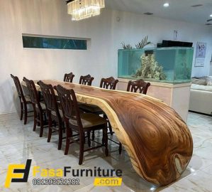 Meja Makan Sultan Mewah Kayu Trembesi Solid Utuh